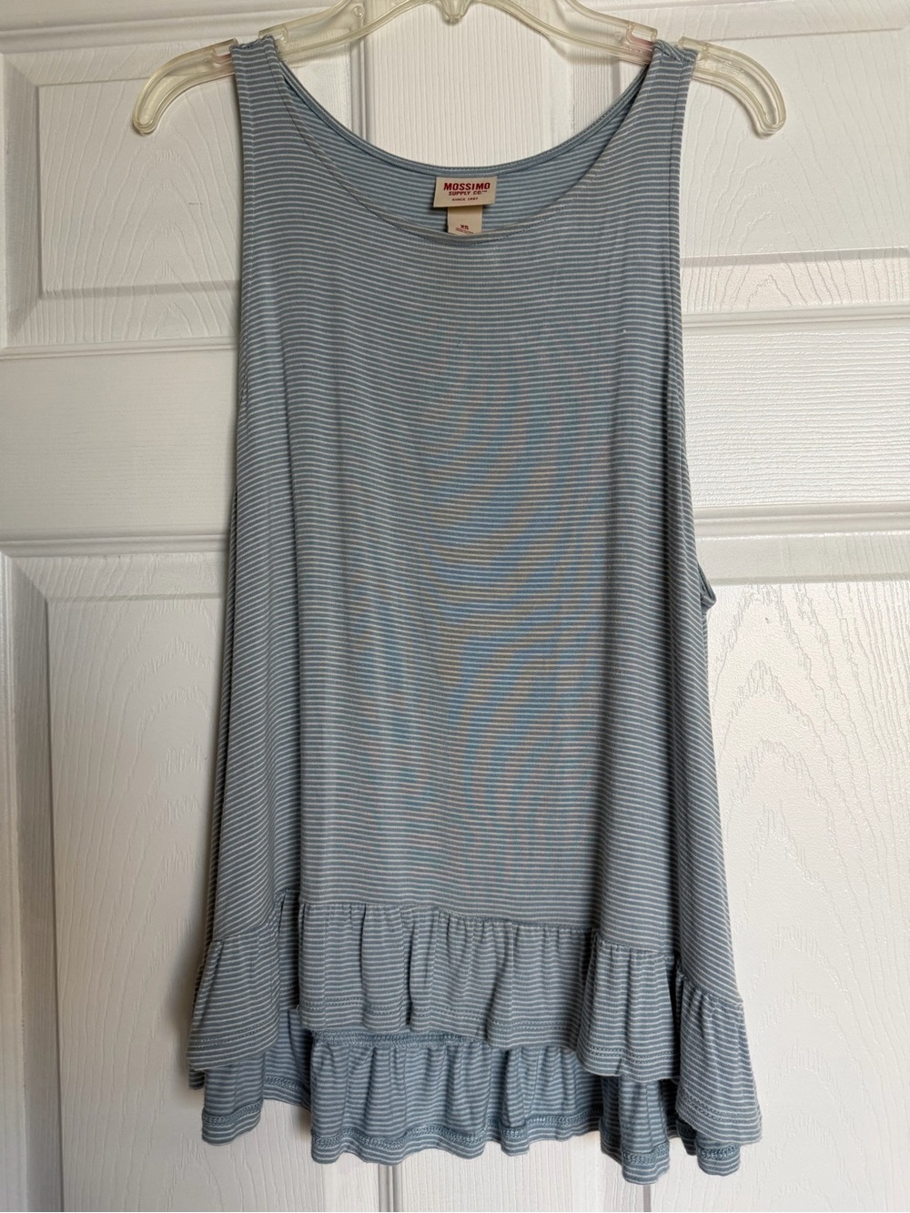 Mossimo Supply Co. Light Blue & White Striped Ruffle-Hem Tank